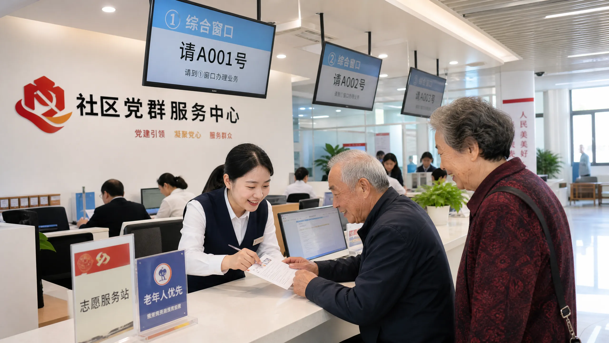 社‌区便民服务中心工作人员为居民办理业务